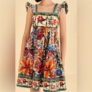 FARM Rio Orange Red Ruffled Tiered Sundress